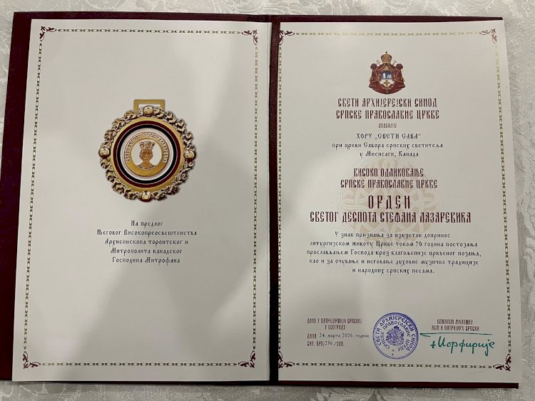 Високо одликовање СПЦ додељено хору „Свети Сава” у Мисисаги